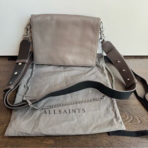 All Saints gray-tan Leather Crossbody Bag